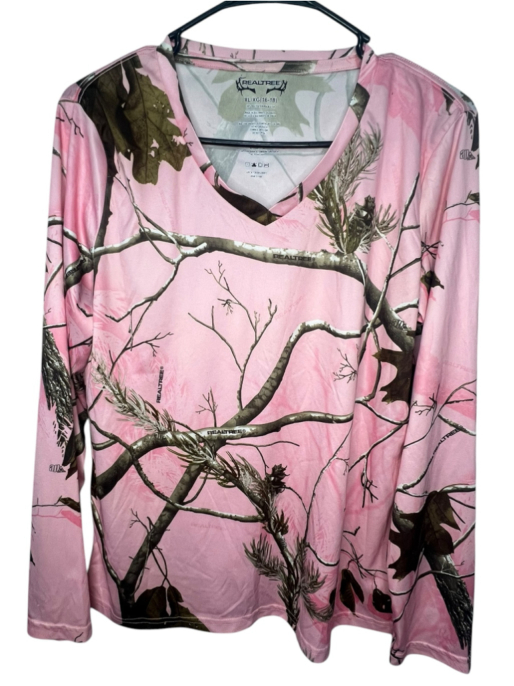 Realtree Pink Camo Long Sleeve Performance Athletic V-Neck Shirt